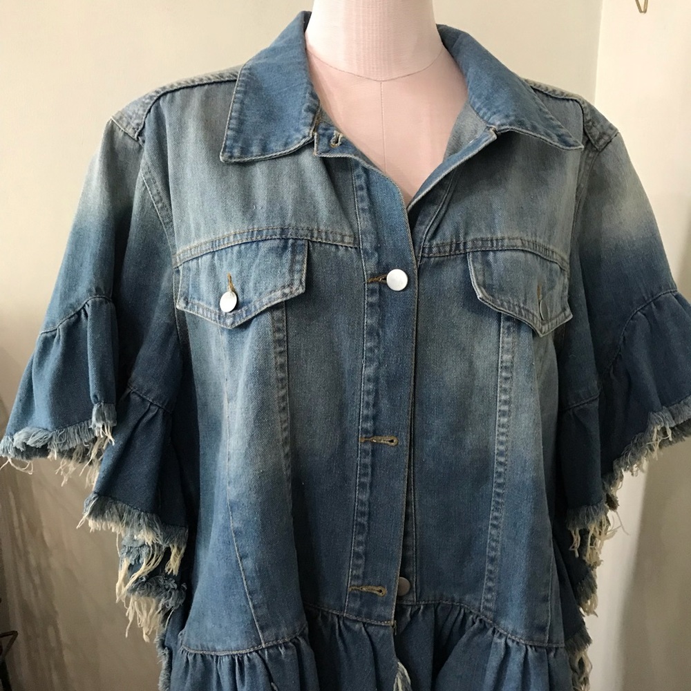 Hayden Blue Ruffle Sleeve Denim Jacket